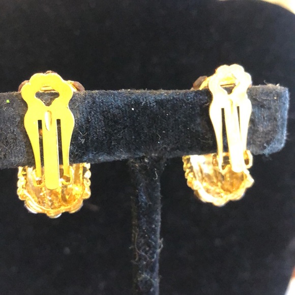 Smoky Topaz Austrian Crystal 1/2 Hoop Style Vintage Earrings-Boutique - Picture 5 of 9